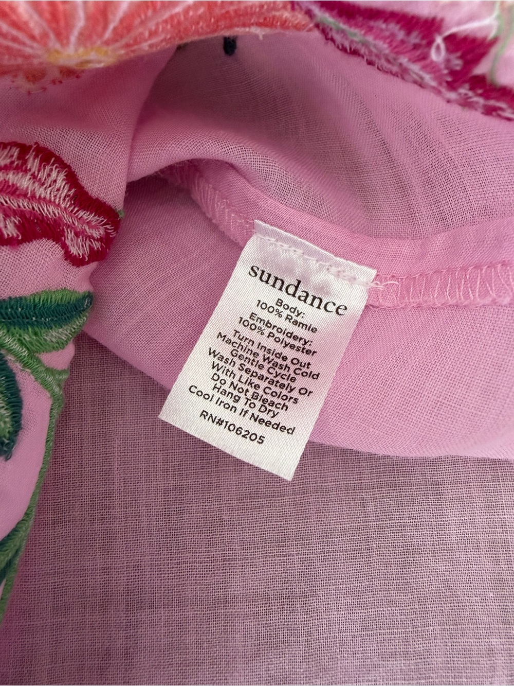 Sundance Floral Embroidered Pink Floral Embroidered Puff-Sleeve Top Blouse L - Picture 7 of 13